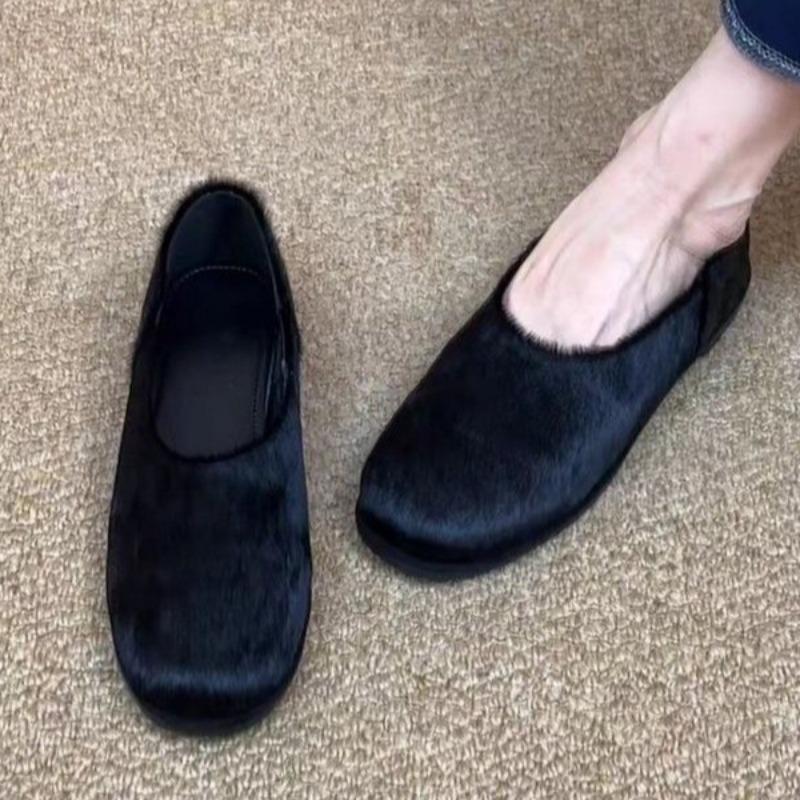 Fur Flats Shoes Loafers Women Casual Shallow Autumn 2025 Trend Furry Comfort Soft Sole Brand New
