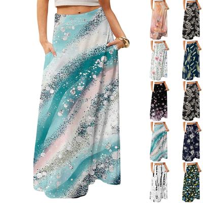 Damen Fließendes Maxi-Kleid Regulär Lässig Sommer Blumenmuster Böhmisch Rock