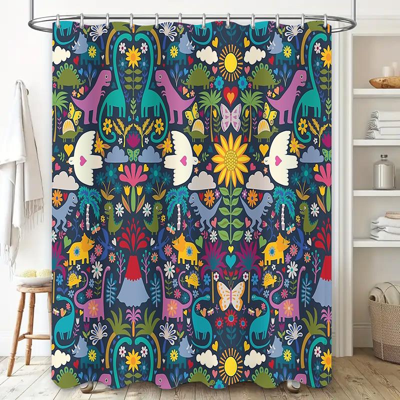 Botanical Shower Curtain Forest Animals Pattern Nature Theme Bathroom Decor Vintage Floral Backdrop Washable Fabric