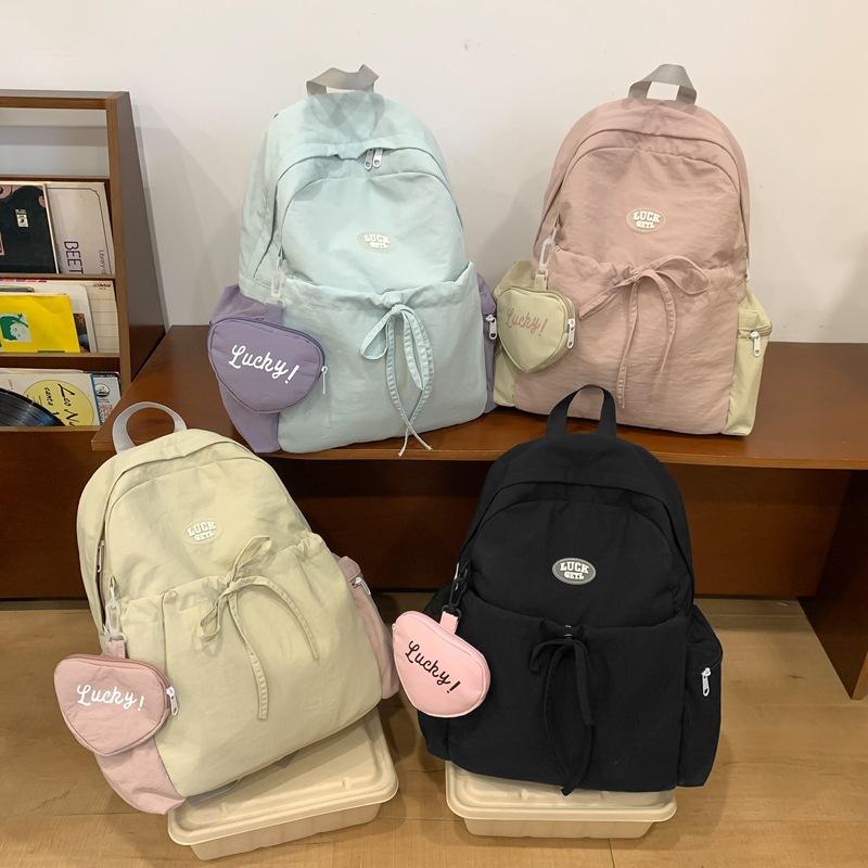Schoolbag1011 New Korean Style Washed Fabric Women's Backpack, Versatile Casual Middle School School Lightweight Color-Blocked Girls' Backpack