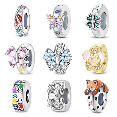 2026 Charm Beaded Clover Butterfly Raccoon Rubber Stopper Isolation Bead Jewelry Bracelet Necklace Accessories 925 Silver