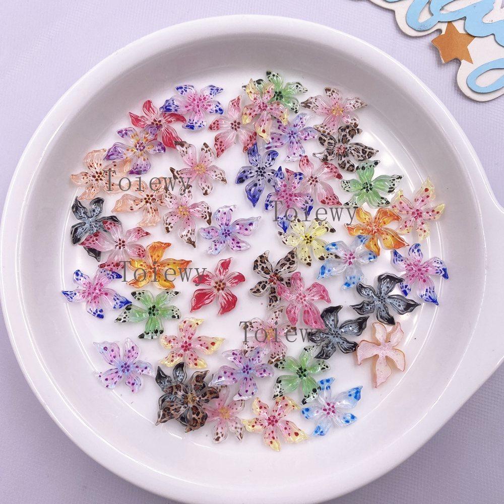 50Pcs 16mm Resin Cute Glitter Colorful Soft Lily Flower Flatback Rhinstone Scrapbook Wedding Nail Applique Ear Stud Decor Crafts