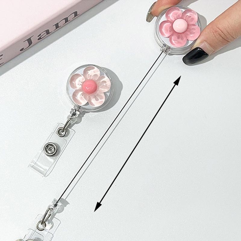 Auto Retractable Badge Reel With Flower Pattern Stretchable Back Clip For Work Identity Badge Holder Office School Use
