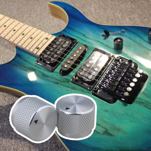 Yibuy 2-balení 20x15,5x6mm Stříbrná slitina hliníku Knoflík potenciometru pro elektrickou kytaru Hlasitost Tón Rotační ovládací knoflík pro kytaru