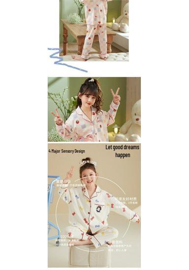 Autumn Long Sleeve Cartoon Pajamas Set for Girls - Cardigan Style, Wear Indoors or Out