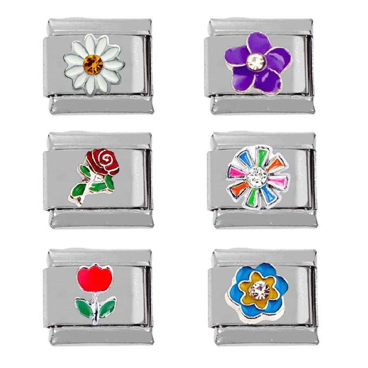 Stainless Steel Flower Charm Italian Links Fit for 9mm Bracelet Jewelry Making