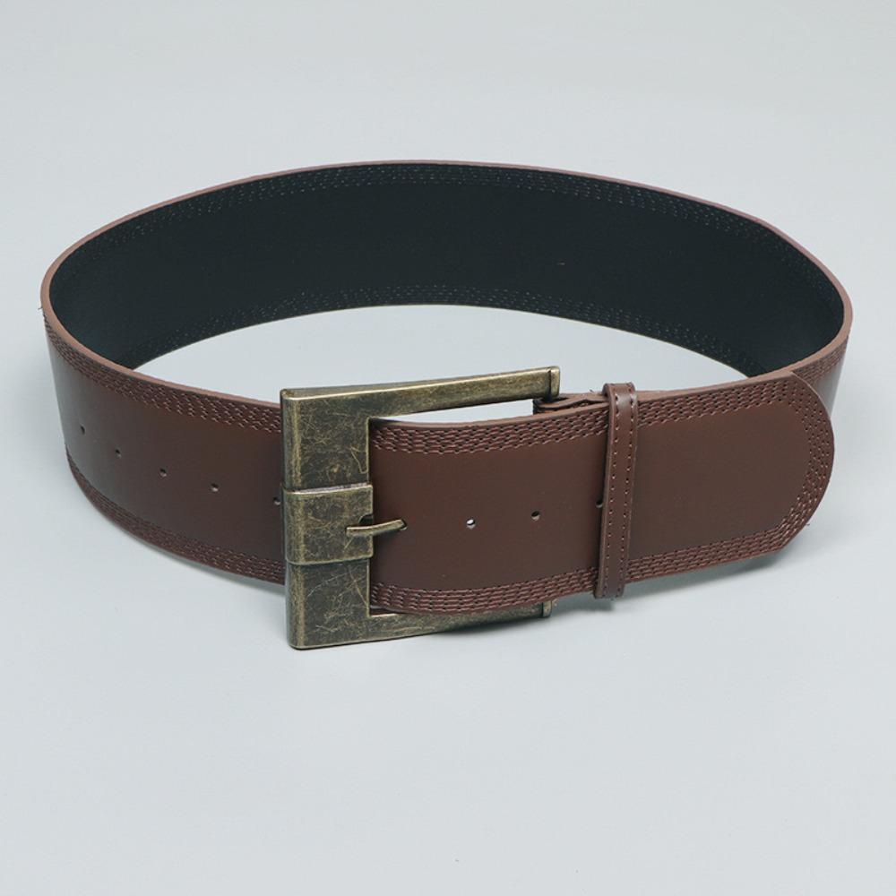 Coffee/Red Metal Buckle Wide Belt Y2K PU Leather Waistbands Retro Wide Waist Belt Woman Girl