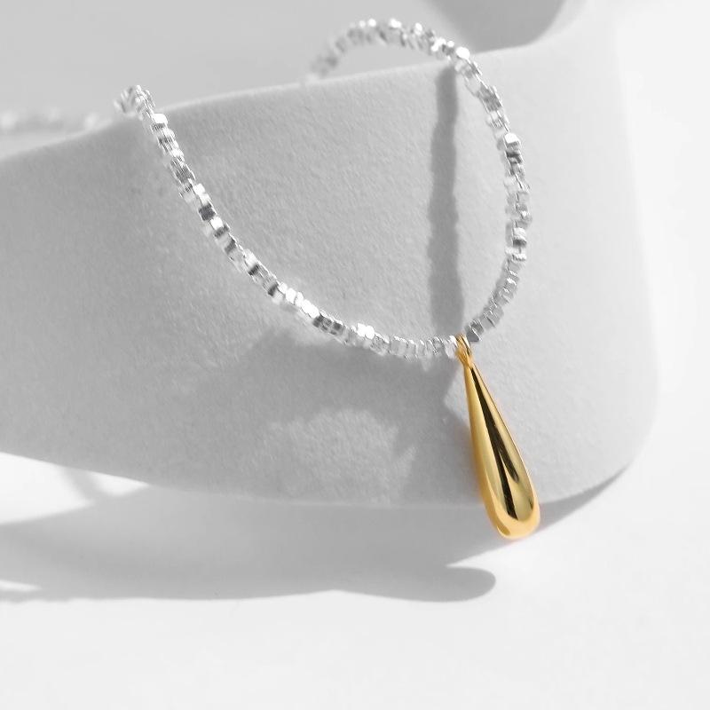 Argent Sterling Style Coréen Niche Ins Design Luxe Léger Or et Argent Goutte d'Eau Petites Pièces Collier en Argent Chaîne Clavicule Féminine