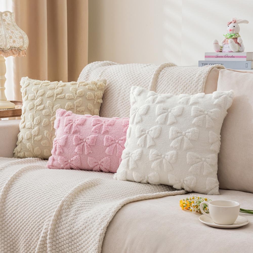 Spring Embroidered Fur Pillow Sweet Buttery Style Plush Pillow Cushion Cover Atmosphere Living Room Sofa Pillow Waist Pillow