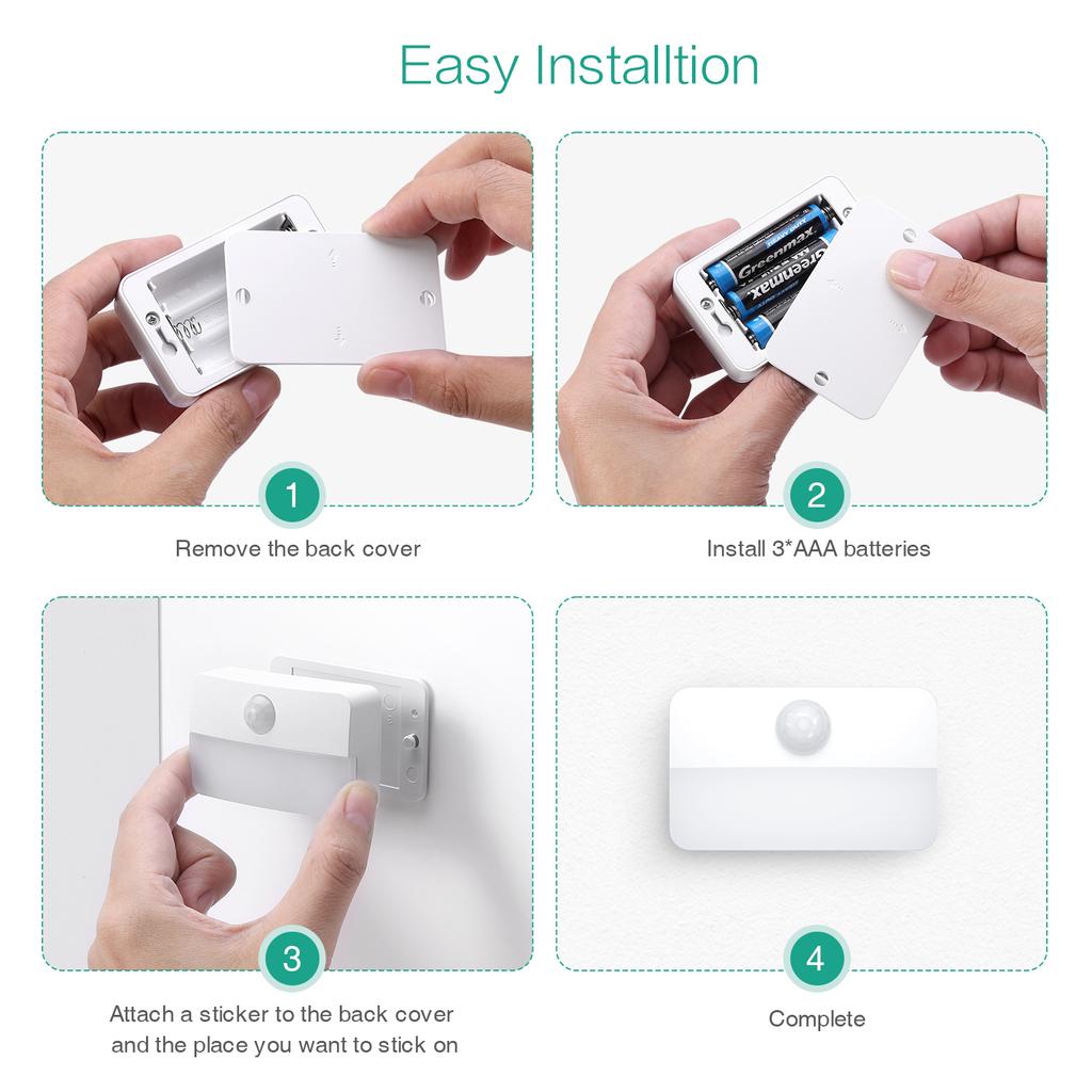 Body Human Sensor Light Cordless LED Night Light Battery-Powered Safe Lights for Stairs Hallway Bathroom Cabinet