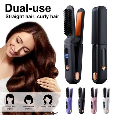 Portable Cordless Hair Straightener Brush 3 Temp Adjustable Fast Heating USB Rechargeable Negative