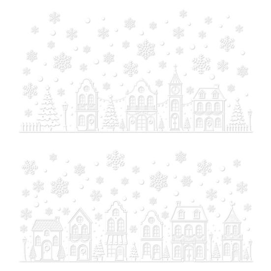 Christmas Window Decals 4Pcs Static Clings, White Town House Snowflake Glass Stickers, Line Drawing Film Reusable Xmas Holiday Decor for Home