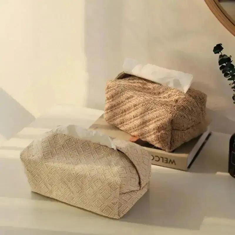 Creative Home Living Room Dining Table Tissue Boxes Cotton Linen Cloth Art Tissue Box Simple Paper Box Storage Bag Home Supplies