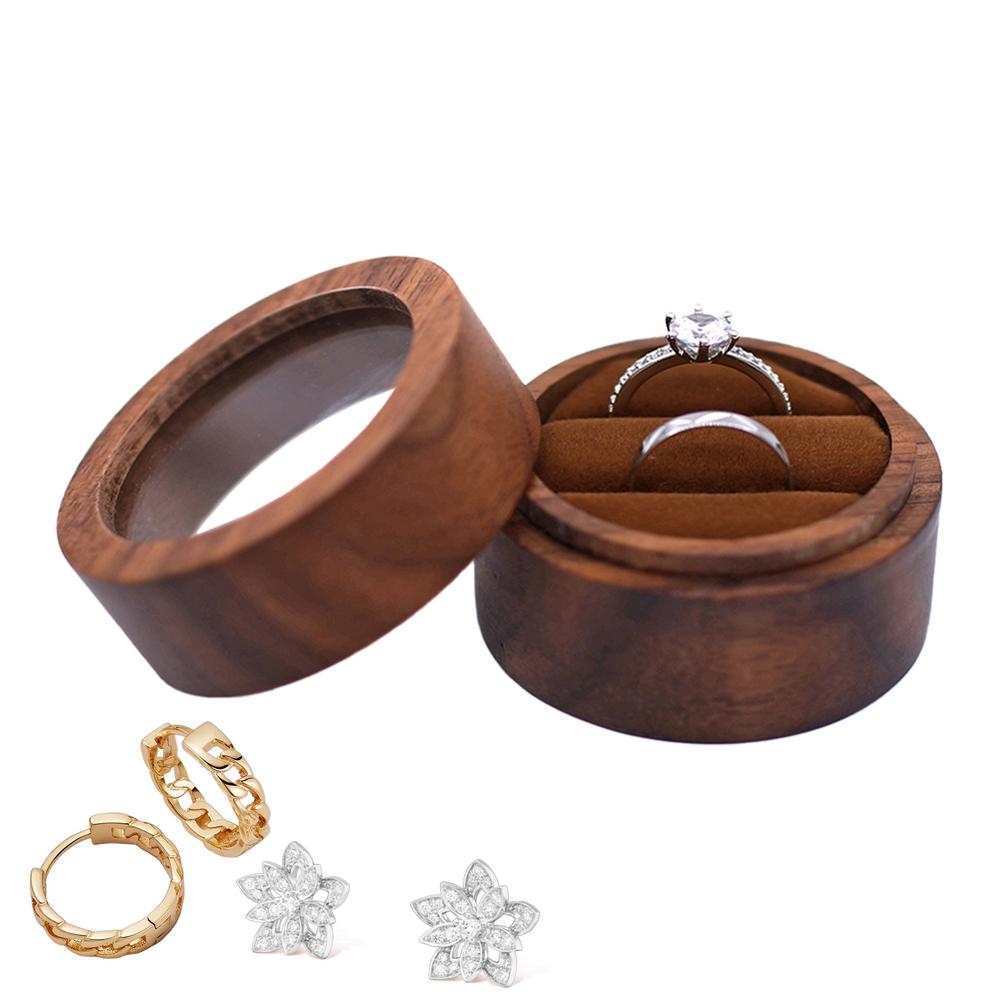 Wooden Wedding Ring Box Round Engagement Ring Holder Elegant Jewelry Storage Box Retro Ring Stand For Proposal Birthday