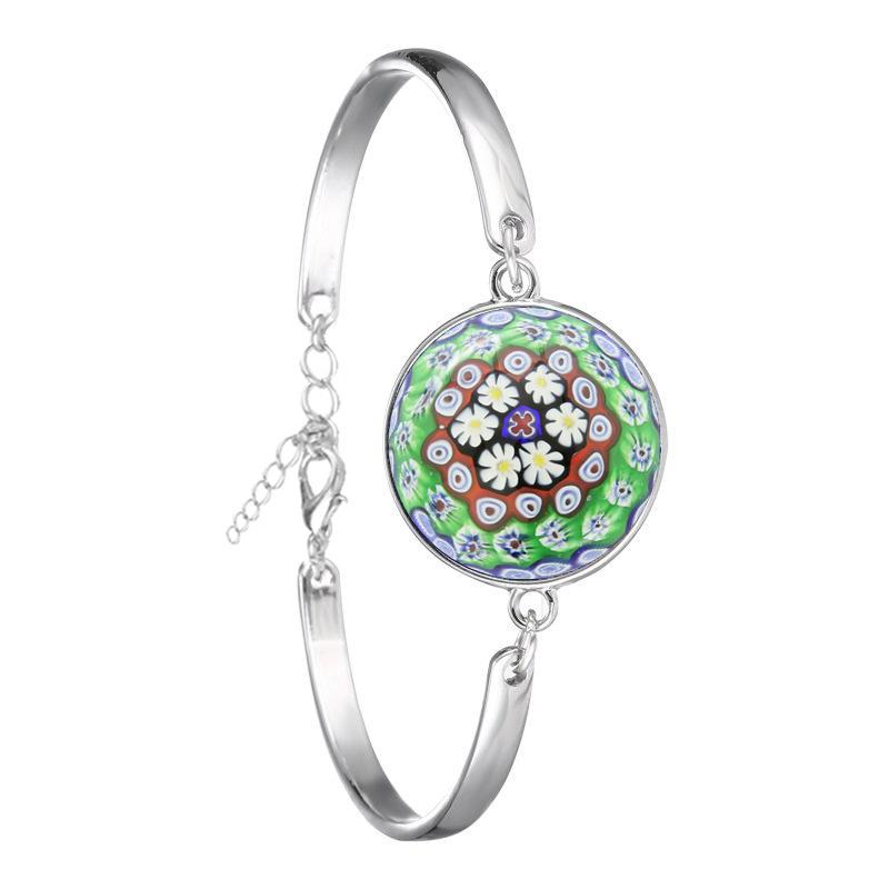 Murano Millefiori Braceler MultiColour Flower 18mm Glass Cabochon Chain Bangle Jewelry For Women Men Gift