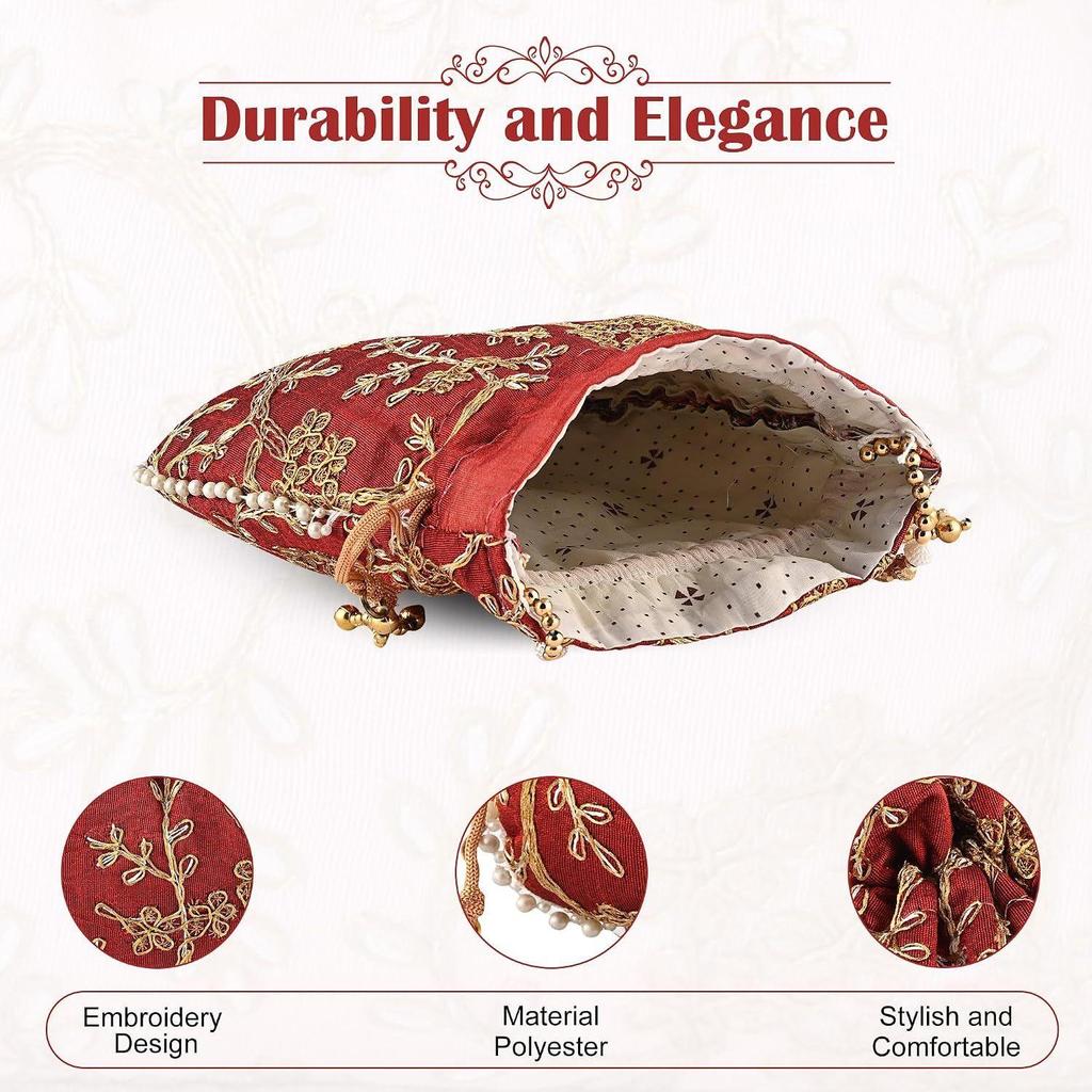 Potli Bags for Ladies & Girls | Women Shagun Pouches for Festive Seasons | Batwa Bag Bridal Purse With Embroidery -Maroon