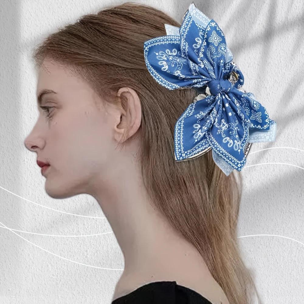 Bohemian Style Sweet Bow Hair Claw French Elegant Shark Clip Large Size Hair Clips Boho Vacation Headwear Women Hair Accessories