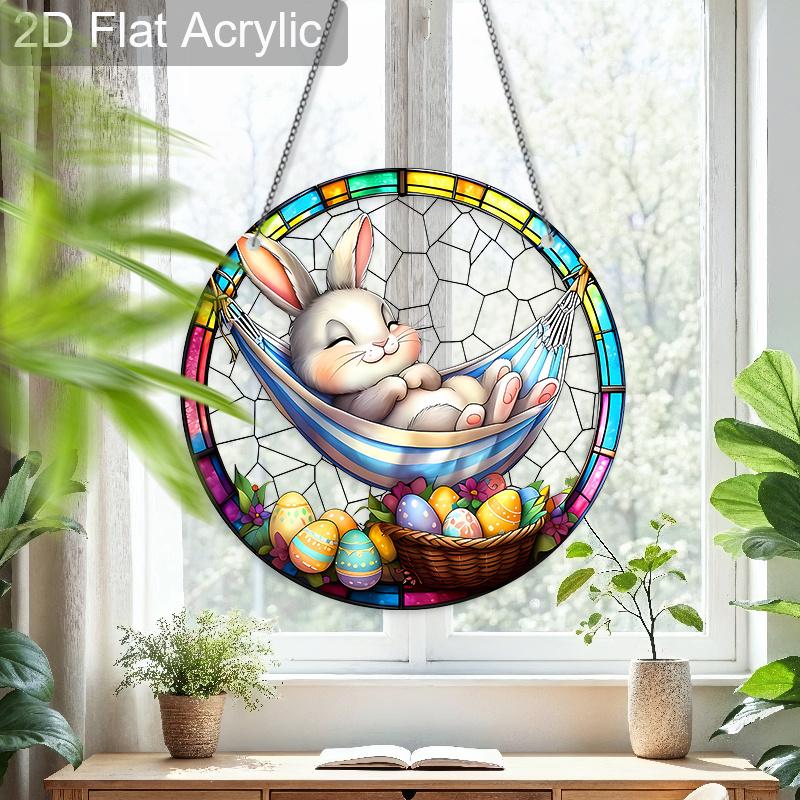 Acrylic Easter Bunny Hammock Suncatcher Stained Glass Effect Window Hanging Ornament Easter Lover Gifts