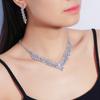V-Shaped Luxury Diamond Clavicle Necklace Earrings Set Wedding Party Dress Bling Jewelry Accessory for Girls