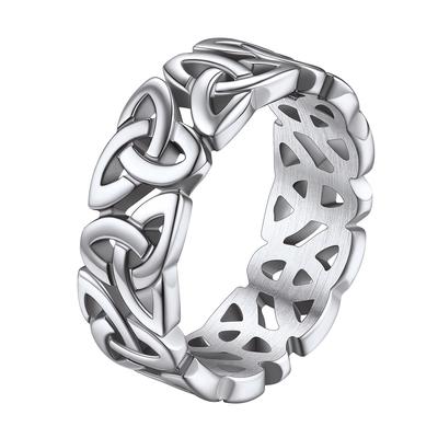 Anéis de Aço Inoxidável com Nó Celta Irlandês Triquetra Design Vazado Joias Unissex para Casal para Homens Mulheres
