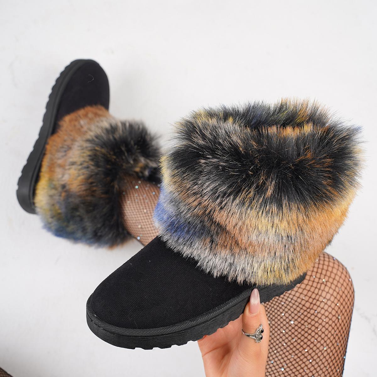 

Fashion Luxury Mix Color Fluffy Fur Snow Boots Women 2025 Winter Black Furry Ankle Boots with Platform Brand Design Faux Fur Shoes 41 41 синий