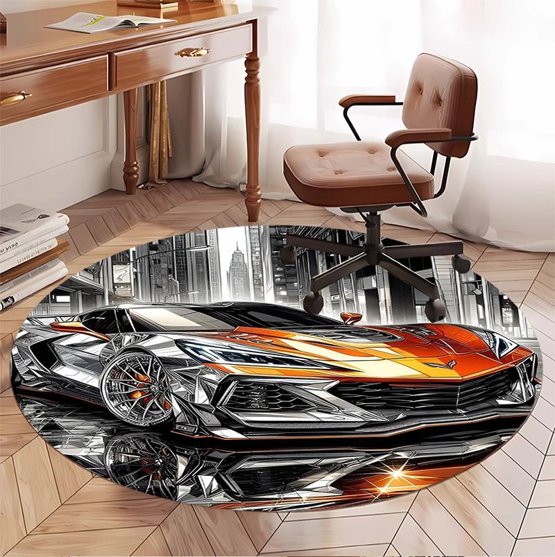 Sports car Pattern Round Rug, Indoor/Outdoor Mat, for Picnic, Gameroom, Bedroom, Office, Living Room, Home Decor Carpet, Birthday Gift