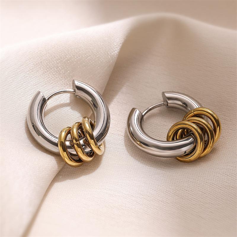 

Vintage Metal Irregular Lines Stud Earrings For Women Stainless Steel Two Tone Copper Geometric Earrings Waterproof Zircon