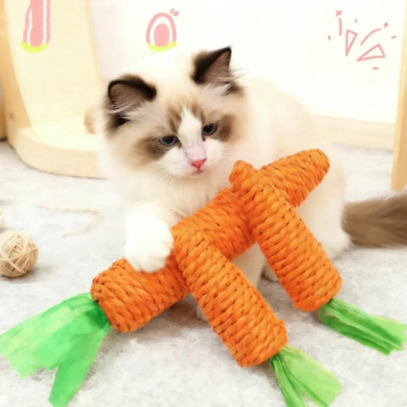 1/2/3/4/5pcs Fun Cat Teething Stick Sound Carrot Cuddle Toy Anti-Bite Scratch Board Pet Supplies For Interactive Entertainment