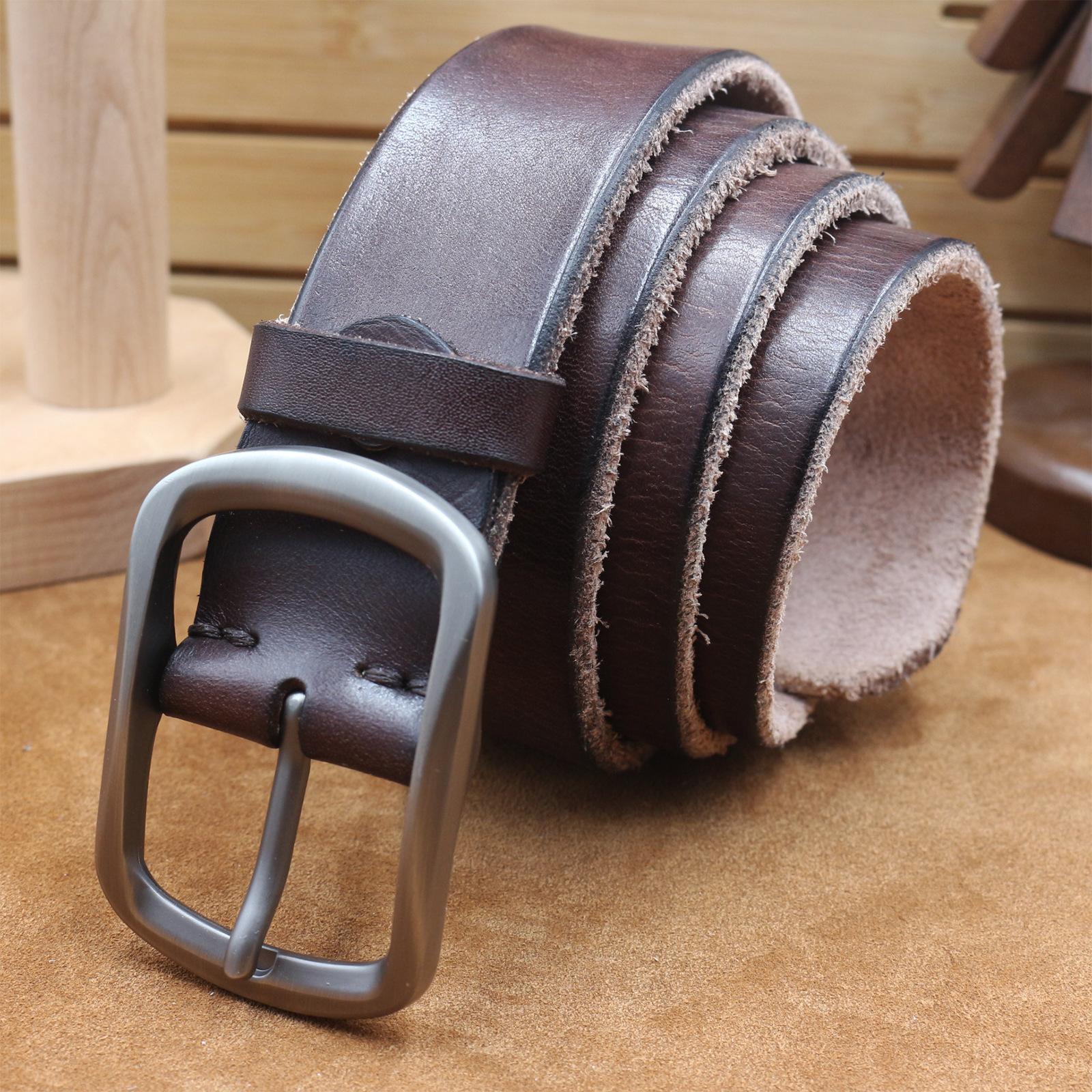 Classic Day Buckle Top Layer Cowhide Needle Buckle Belt for Men, High-quality Cowhide Belt 130cm