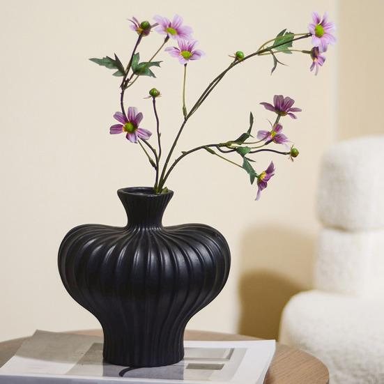 Ceramics Ribbed Flower Vase Minimalist Modern Flower Holder Container Home Office Table Centerpiece Decorative Floral Plants Vase