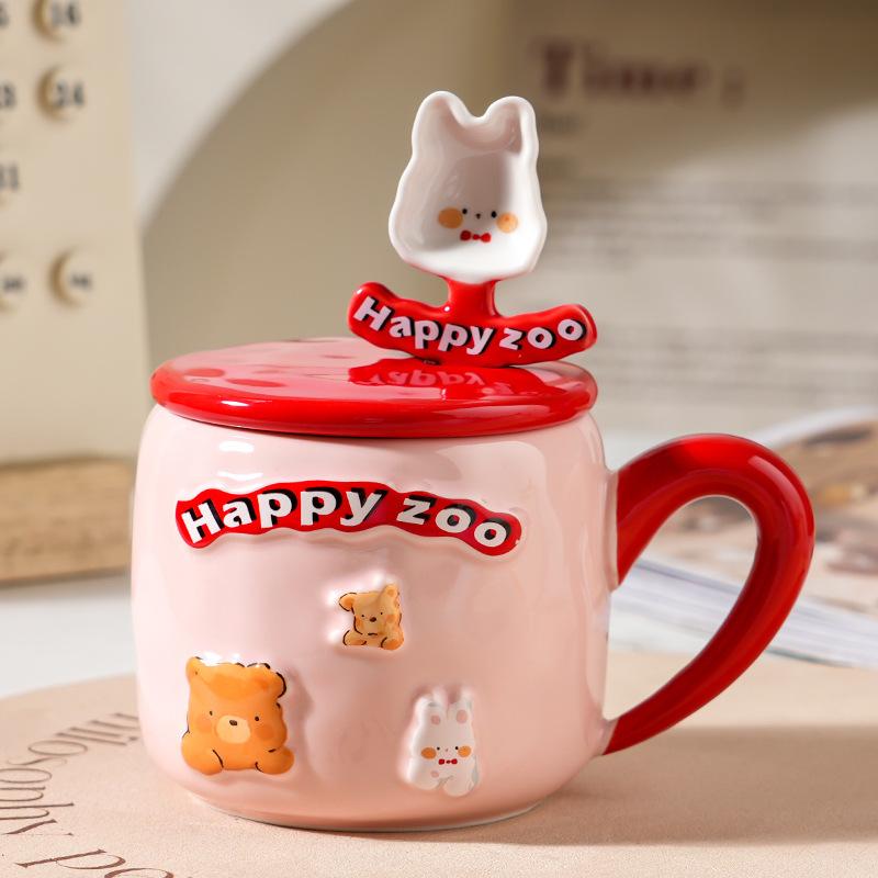 Creative High Value Ceramic Cup with Lid for Home Cute Couple Water Cup Gift Box High End Souvenir Gift Mug