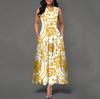 Women Summer Sleeveless V Neck Printed Maxi Dress