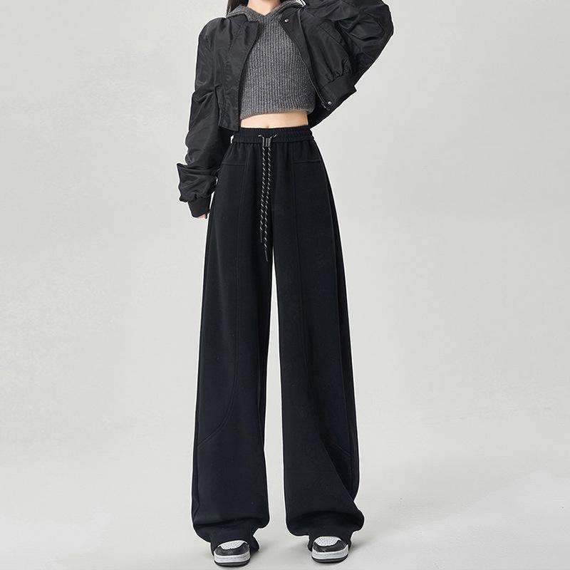 

2026 American-Style Wide Leg Drawstring Sports Pants: Casual, Loose-Fit, Lazy Style M чёрный