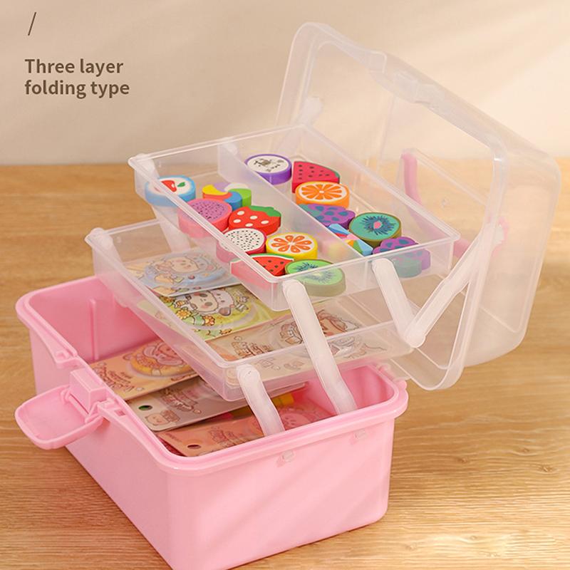 3-Tier Foldable Storage Box Children's Hair Accessories Organizer with Handles- Cute Jewelry Case Portable Medicine Cabinet