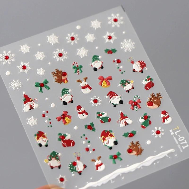 Cute Animals Bear Dog Cake Sweet Cherry Grid Bowknot Star Line Fruit Relief Self Adhesive Nail Art Stickers 5D Manicure Decals
