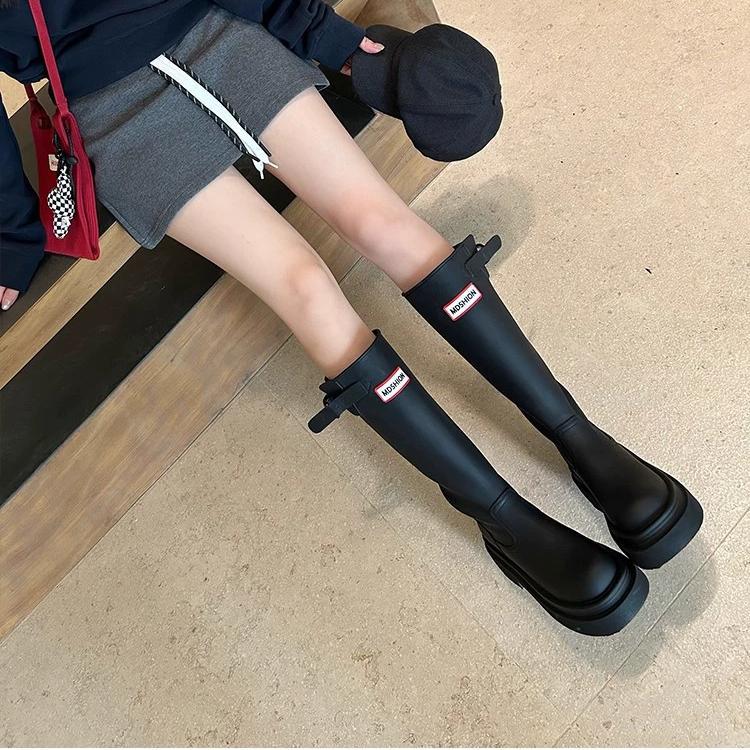 

Cowhide Edition~ Outdoor 2025 New Autumn and Winter Versatile Round Head Thick-soled High Knight Boots But Knee Boots 40 чёрный