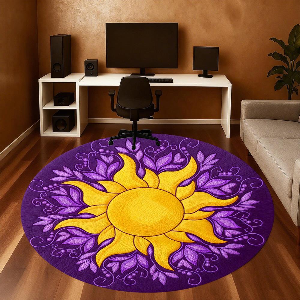 1pc Sunflower Purple Round Chair mat office Area Rug - Non-Slip, Floor Mat for Office, Bedroom, Ideal home decor gift p0105033