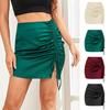 Solid Color Shirred Hip Skirt High Waist Satin Skirt