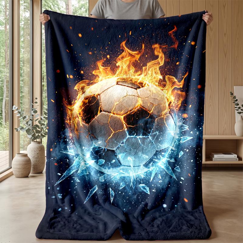 Flaming Soccer Ball 1 Theme Blanket Lightweight Warm Flannel Blanket Decorative Throw Blanket for Home Decoration