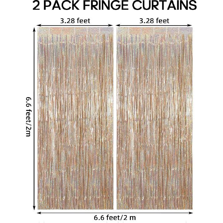 2 Pack Fringe Curta Backdrops, Foil Fringe Curta, Door Streamers for Birthday Wedding Bridal Shower Holiday Graduation Party Decorations, Photo Booth