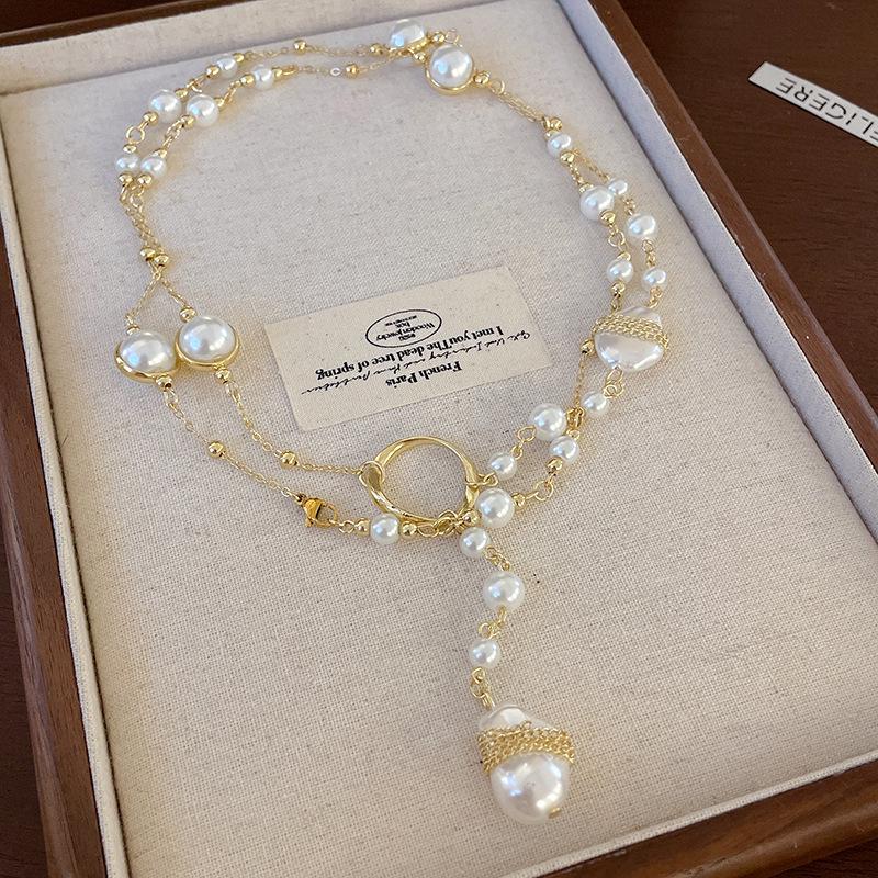 Französische mehrlagige Perlen-Schlüsselbeinkette - Luxuriöses, modisches und vielseitiges Design für Frauen