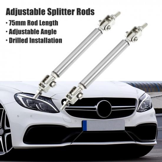 

1pair 75mm Adjust Bumper Lip Splitter Strut Tie Rod Support Bars Silver Tone