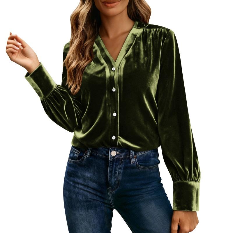 Women S Long Sleeve Velvet Shirt Loose Fit Casual Top