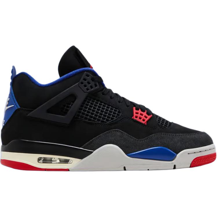 New Jordan Air Jordan 4 Anti Slip Wear Resistant Mid Top Children's Basketball Shoes Black Blue Children Aged 3 7 Years Old IB4388-003