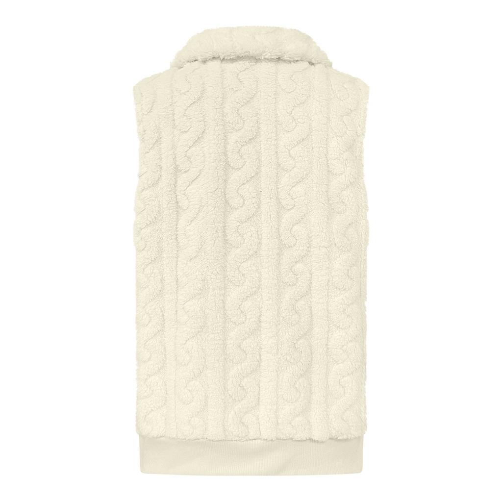 Fashionable Ladies Plaid Comfortable Fleece Cardigan Vest Stand Collar Sleeveless Women's Jacket