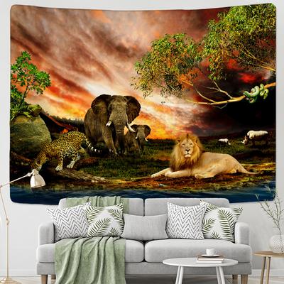 Divoká zvěř u řeky Tapiserie Jaguar Lev Slon Závěs na stěnu Bohemian Moon Psychedelická mandala Home Decor