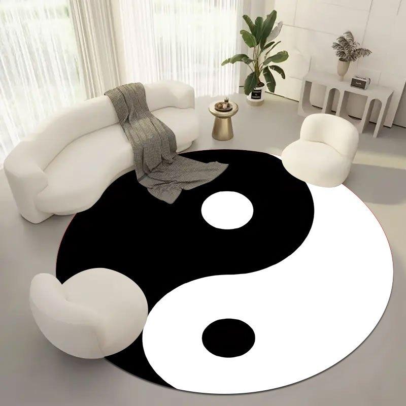 Tai Chi Yin-Yang Pattern Flannel-printed Round Floor Mats Are Slip-resistant Suitable Living Room Bedroom Terrace Garden Carpets