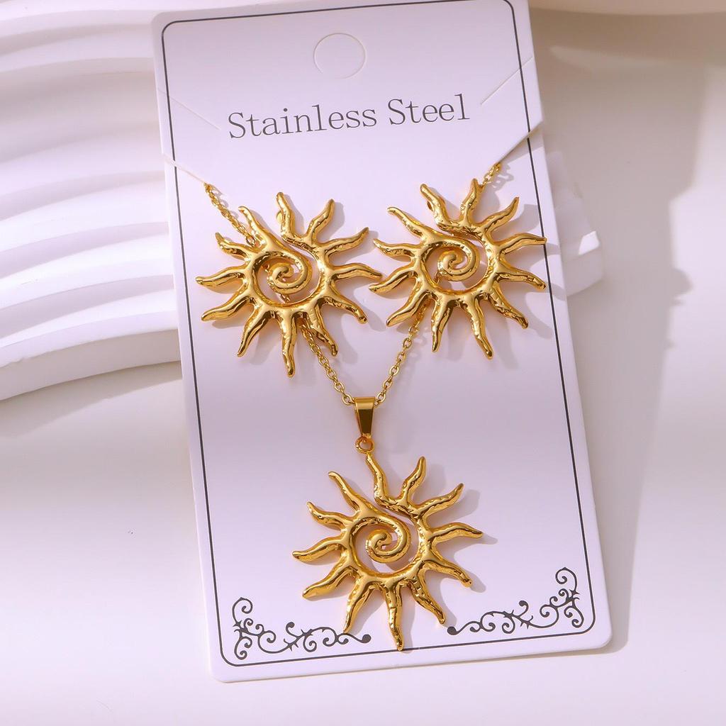 Polished Stainless Steel Vacuum Electroplated Elegant Fashion Earrings & Necklace Set
