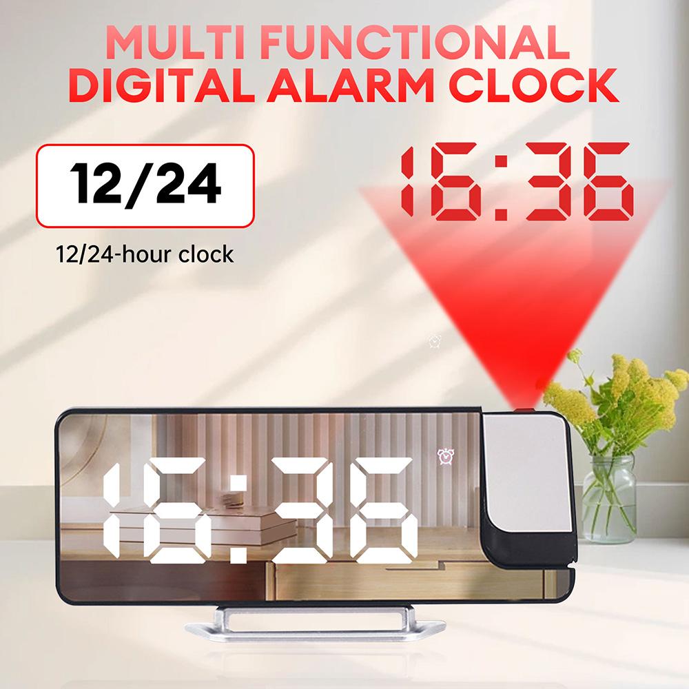 180 Degrees Projection Digital Alarm Clock Snooze Table Clock Time Temperature Display LED Mirror Projection Alarm Clock