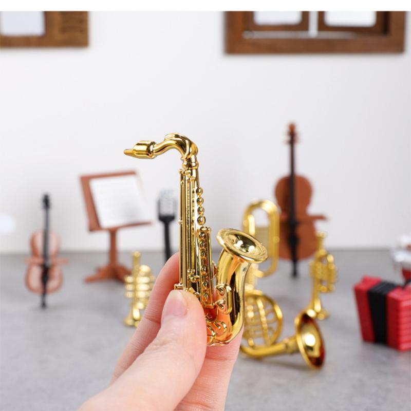 1 Set Home Decor Toy 1:12 Dollhouse Miniature Accordion Sax Classical Musical Instrument Model Ornament Doll House Accessories